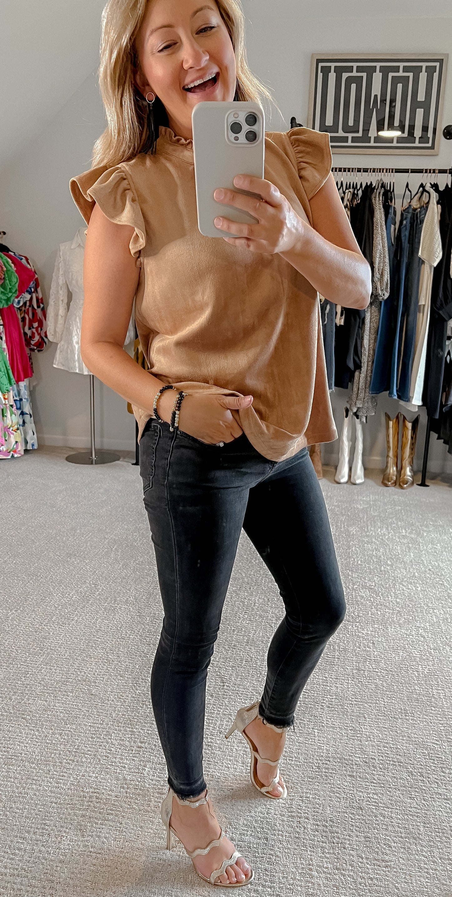 Caramel Flutter Sleeve Top