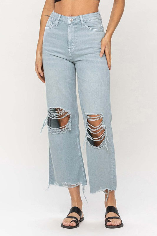 90s Vintage Crop Flare Jeans - Cloud Blue