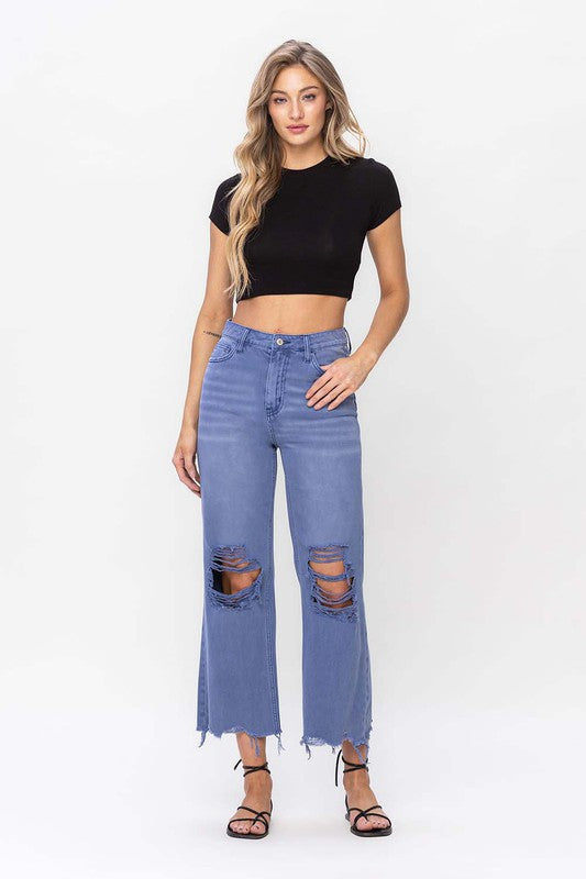 90s Vintage Crop Flare Jeans - Indigo