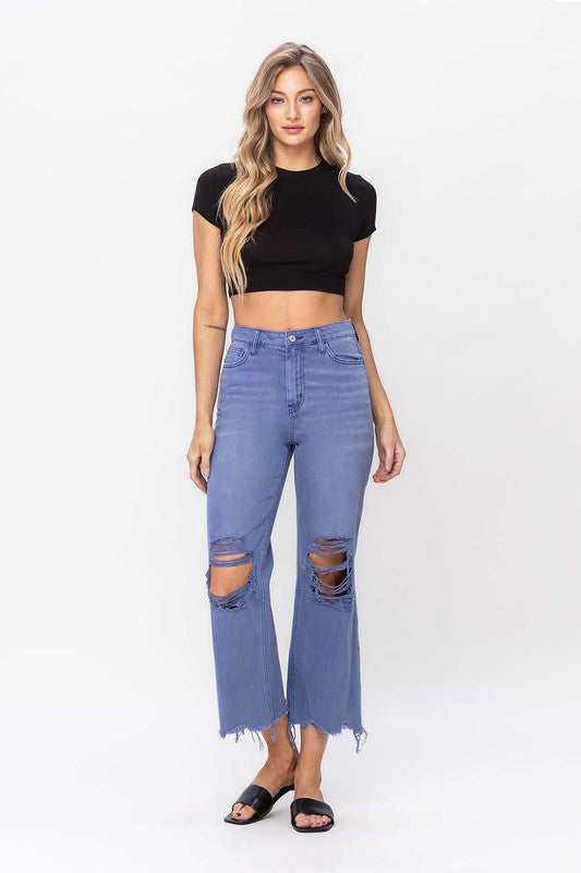 90s Vintage Crop Flare Jeans - Indigo