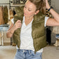 Cropped Olive Puffer Vest