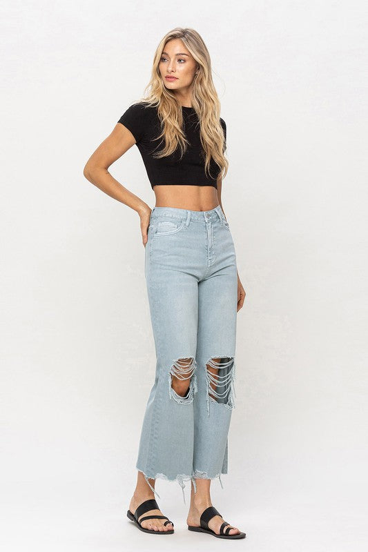 90s Vintage Crop Flare Jeans - Cloud Blue