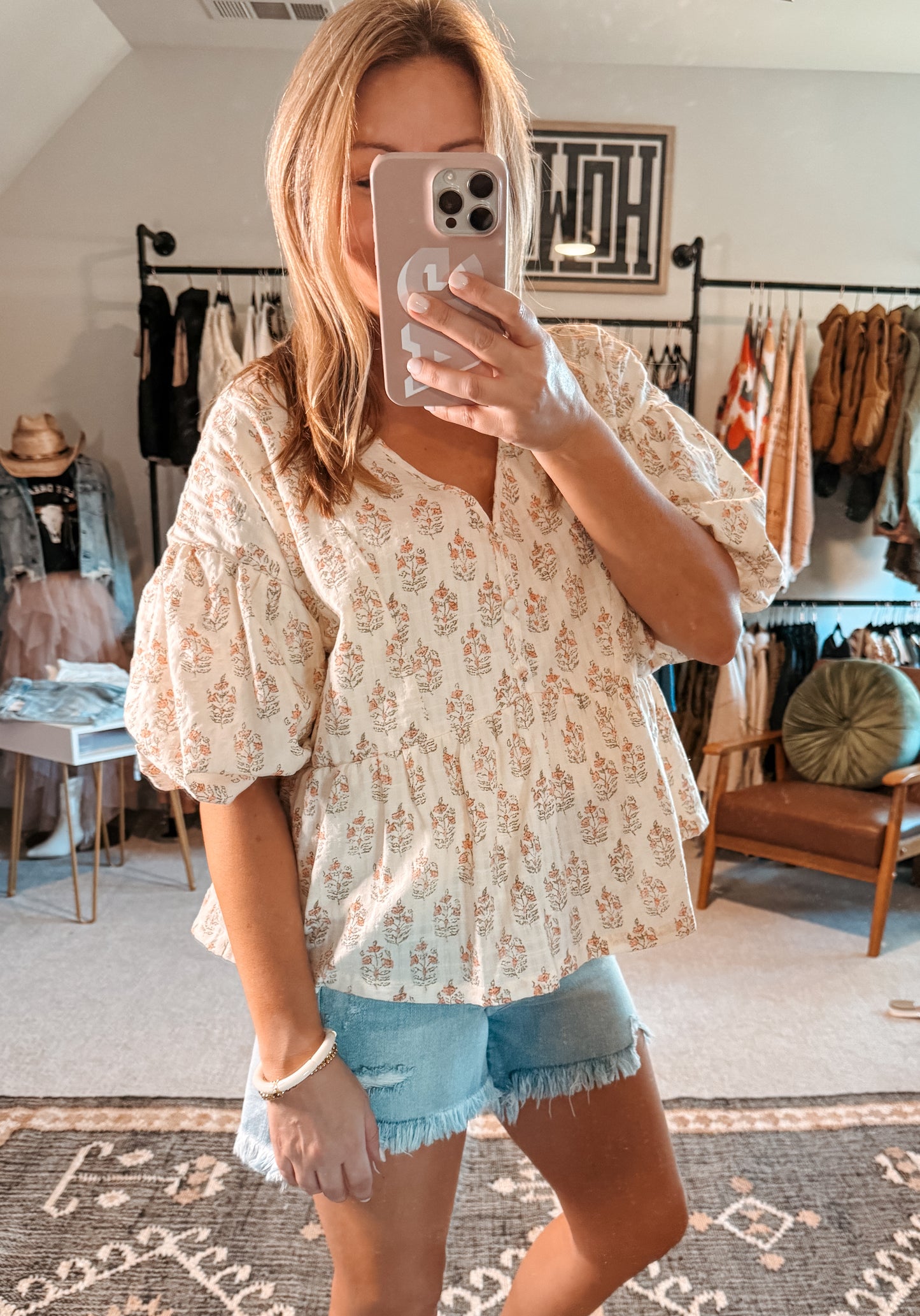 In Bloom Bubble Sleeve Top