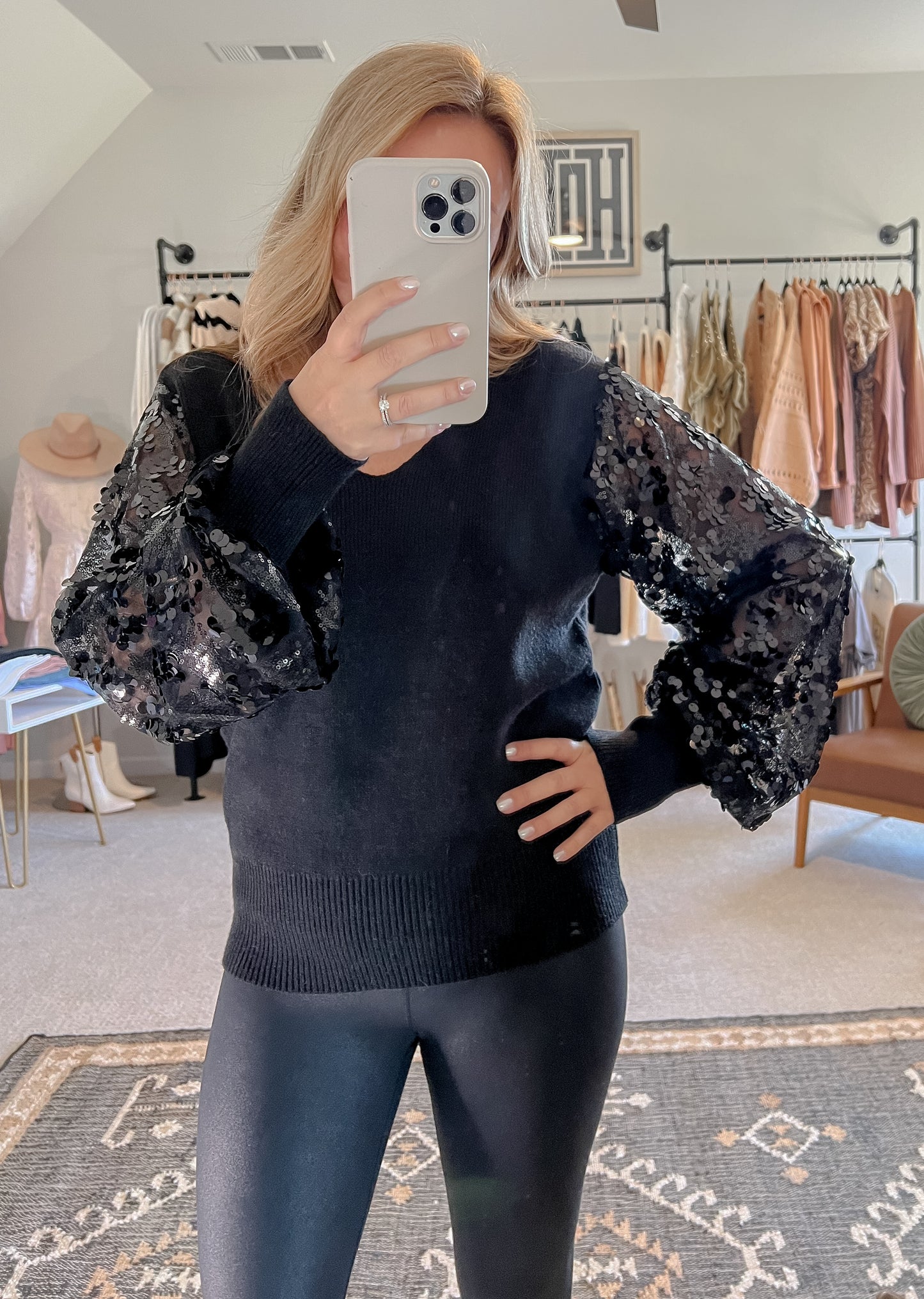 Floral Sequin Sleeve Top