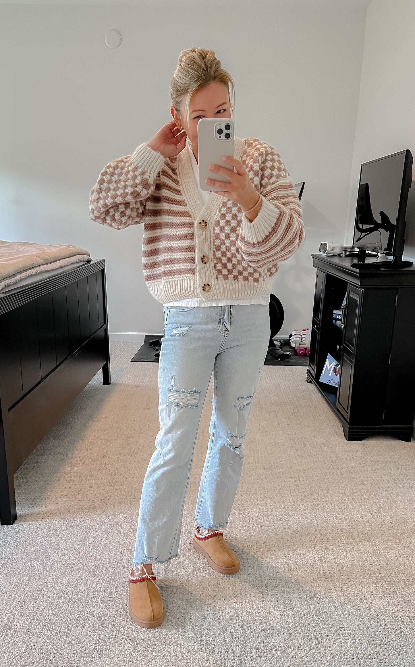 Checker Striped Cardigan