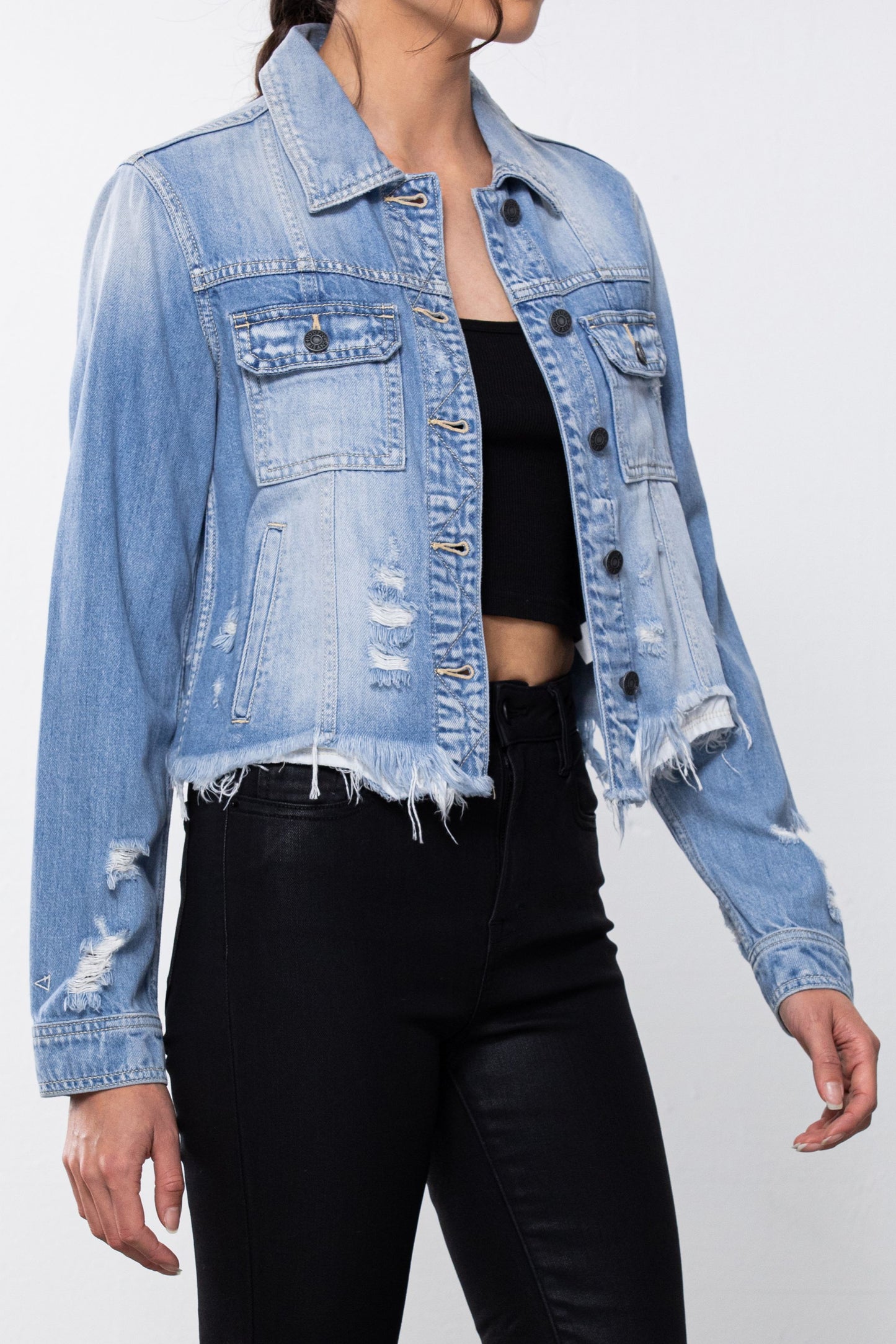 Light Wash Distressed Denim Jacket