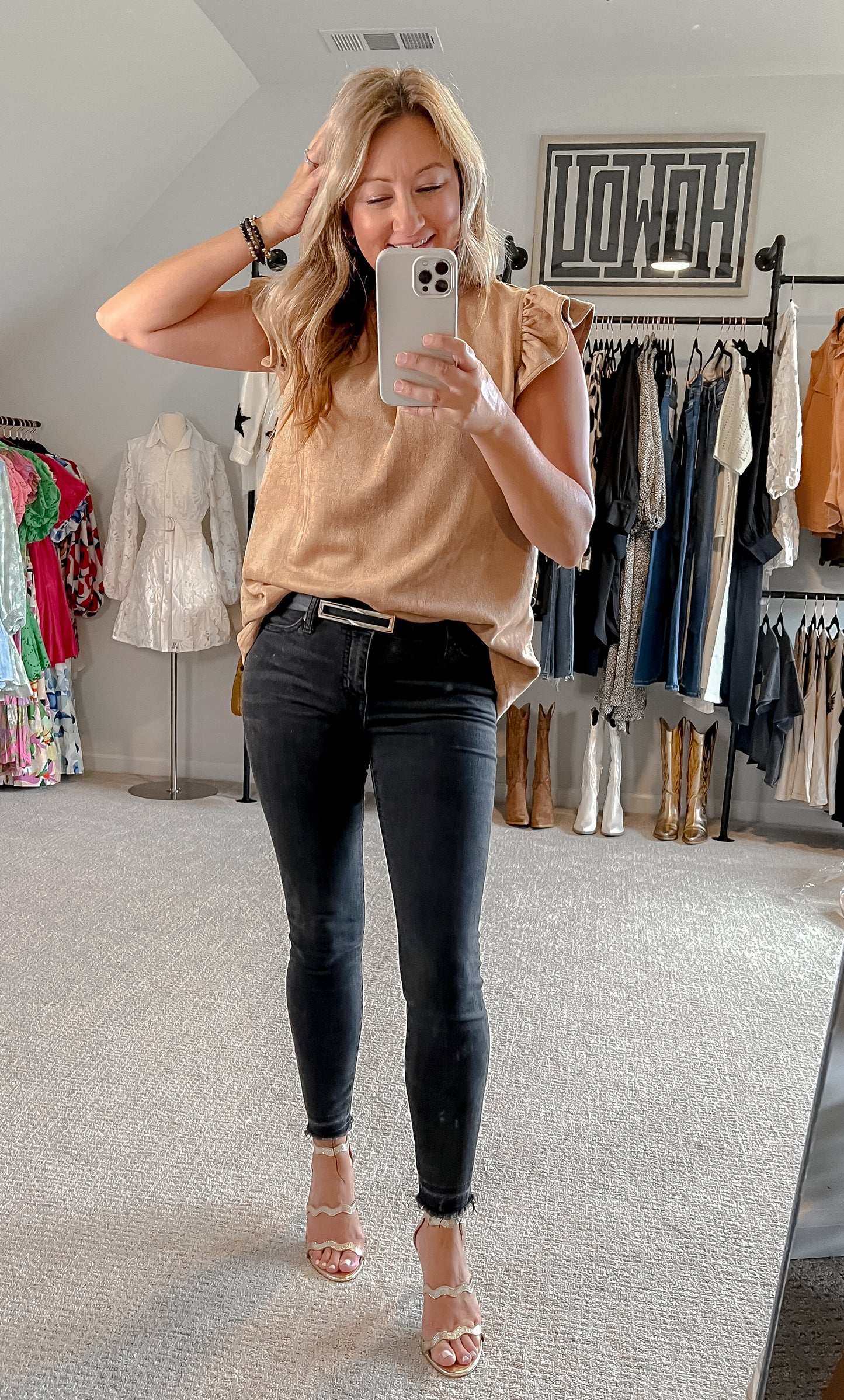 Caramel Flutter Sleeve Top
