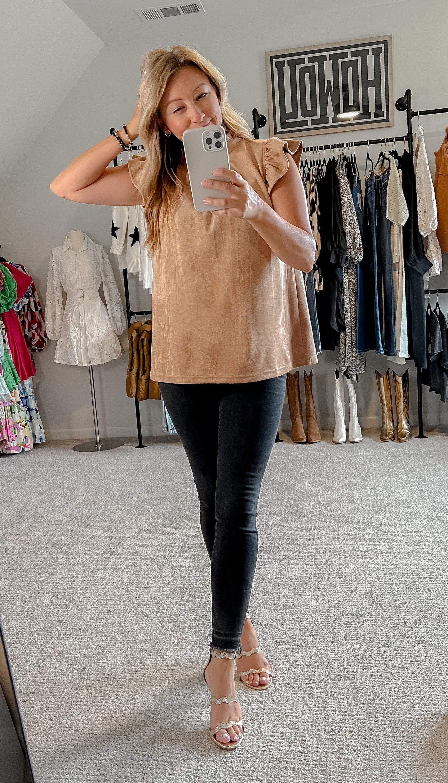 Caramel Flutter Sleeve Top