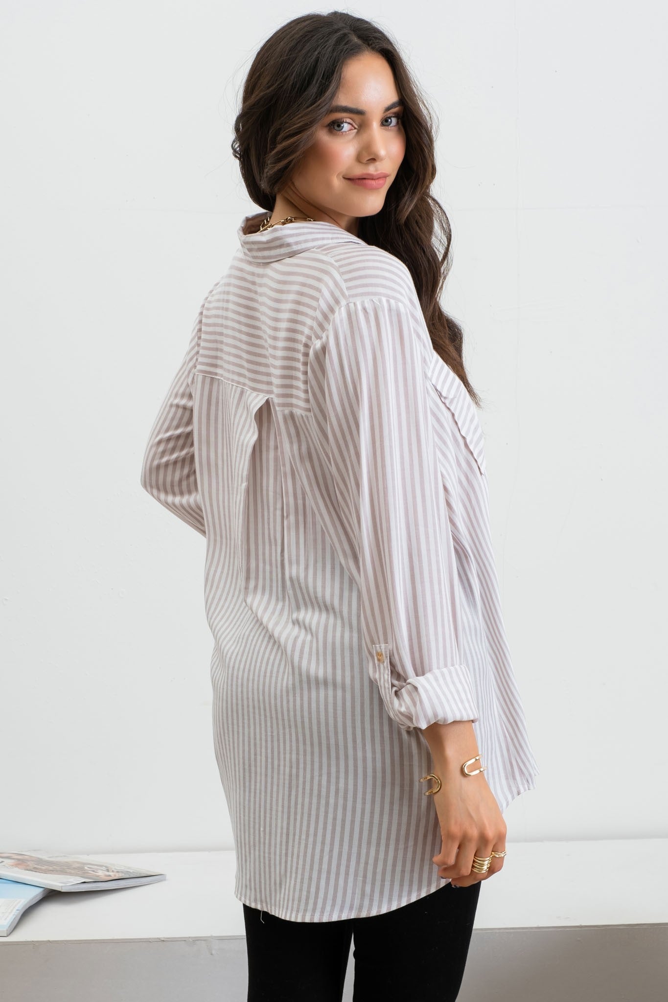 Iced Mocha Striped Button Down