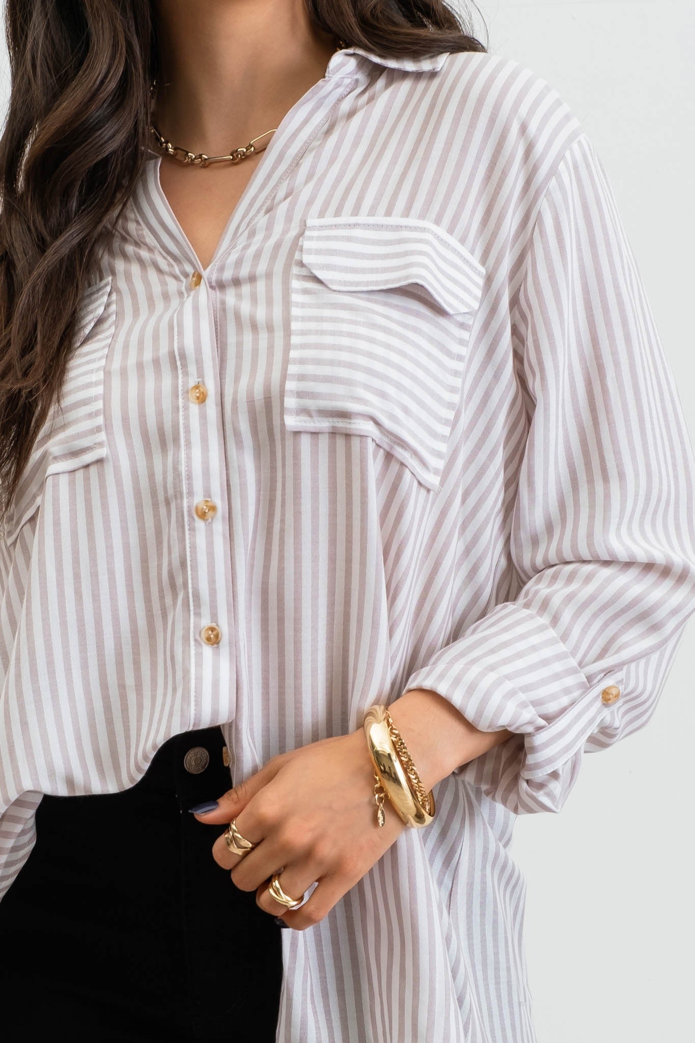 Iced Mocha Striped Button Down