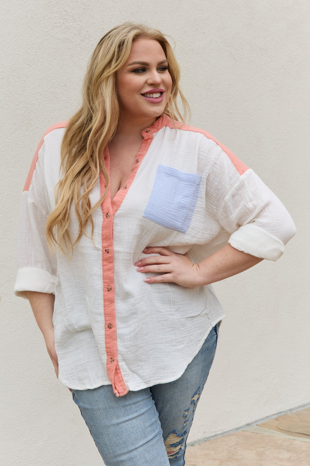 Color Block Button Down