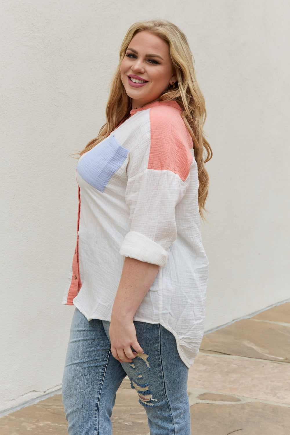 Color Block Button Down