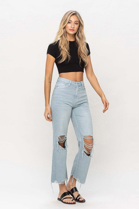 90s Vintage Crop Flare Jeans - Cloud Blue