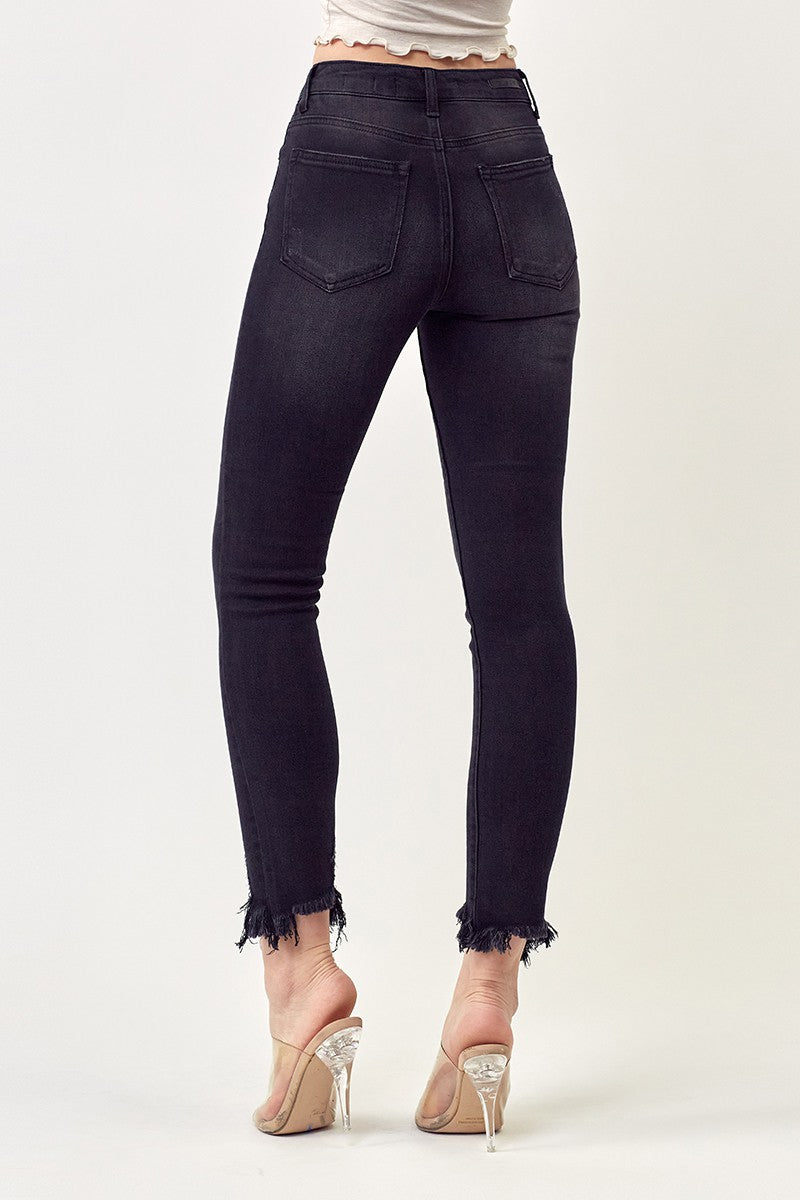 Black Skinny Raw Hem Jean