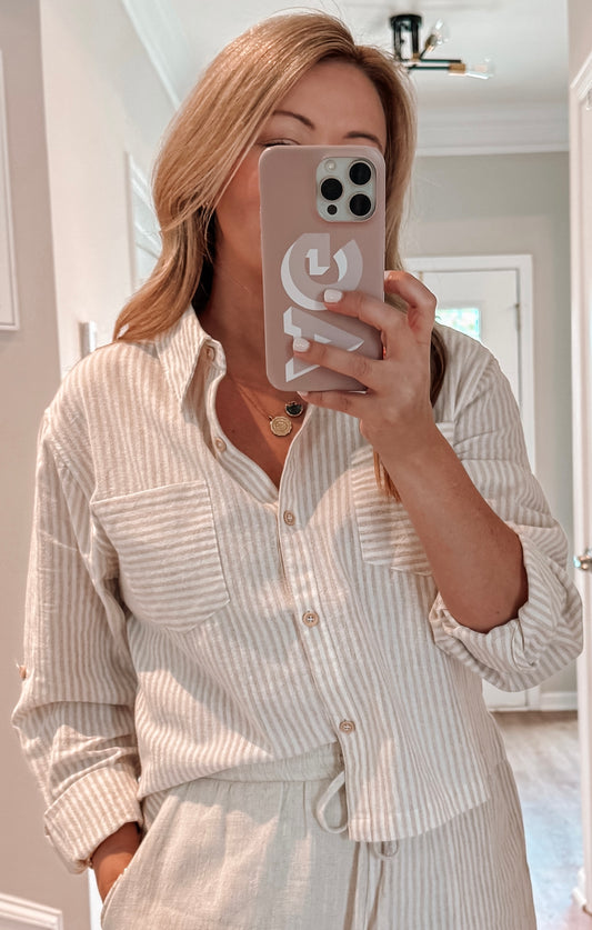 Khaki Striped Button Down