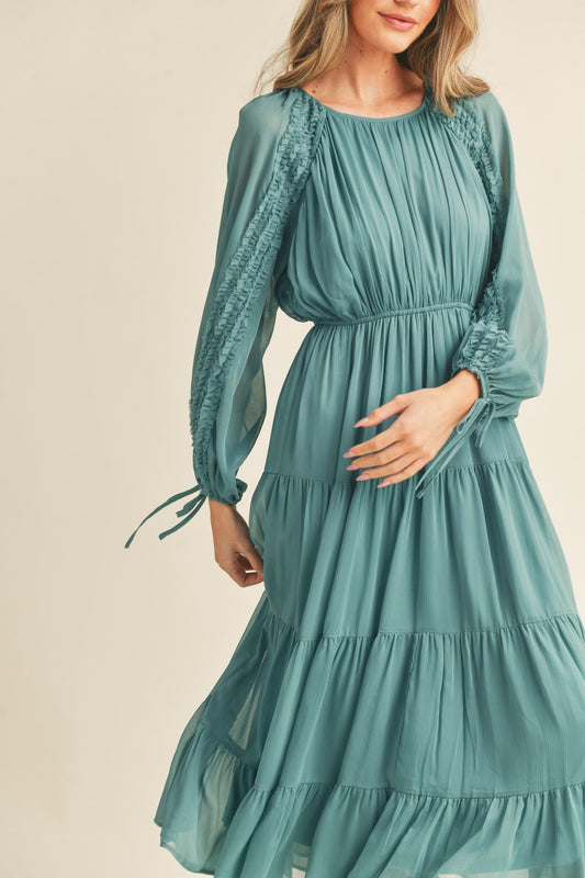 Teal Ruffle Sleeve Dress