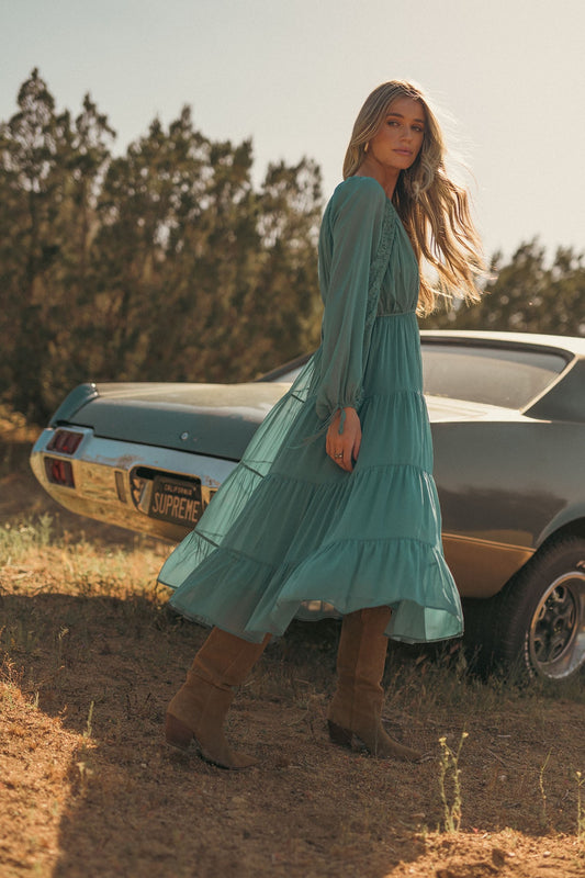 Teal Ruffle Sleeve Dress