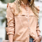 Tan Shacket with Ruffle Trim