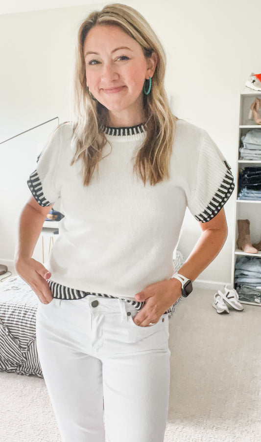 Ruffle Sleeve Ivory Sweater
